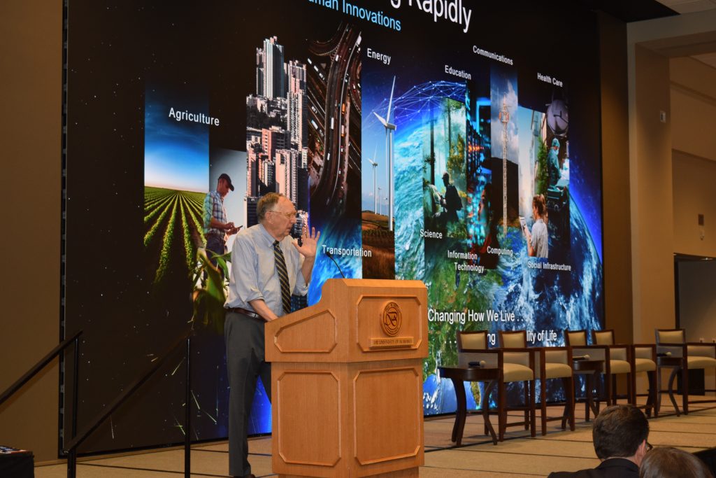 Keynote speaker Jack Dangermond discusses the future of geospatial technologies in hydrologic forecasting