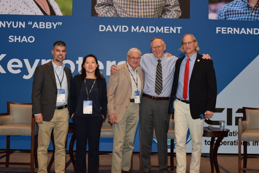 Keynote panel of Fernando Salas, Wanyun Shao, David Maidment, Jack Dangermond, and Steve Burian