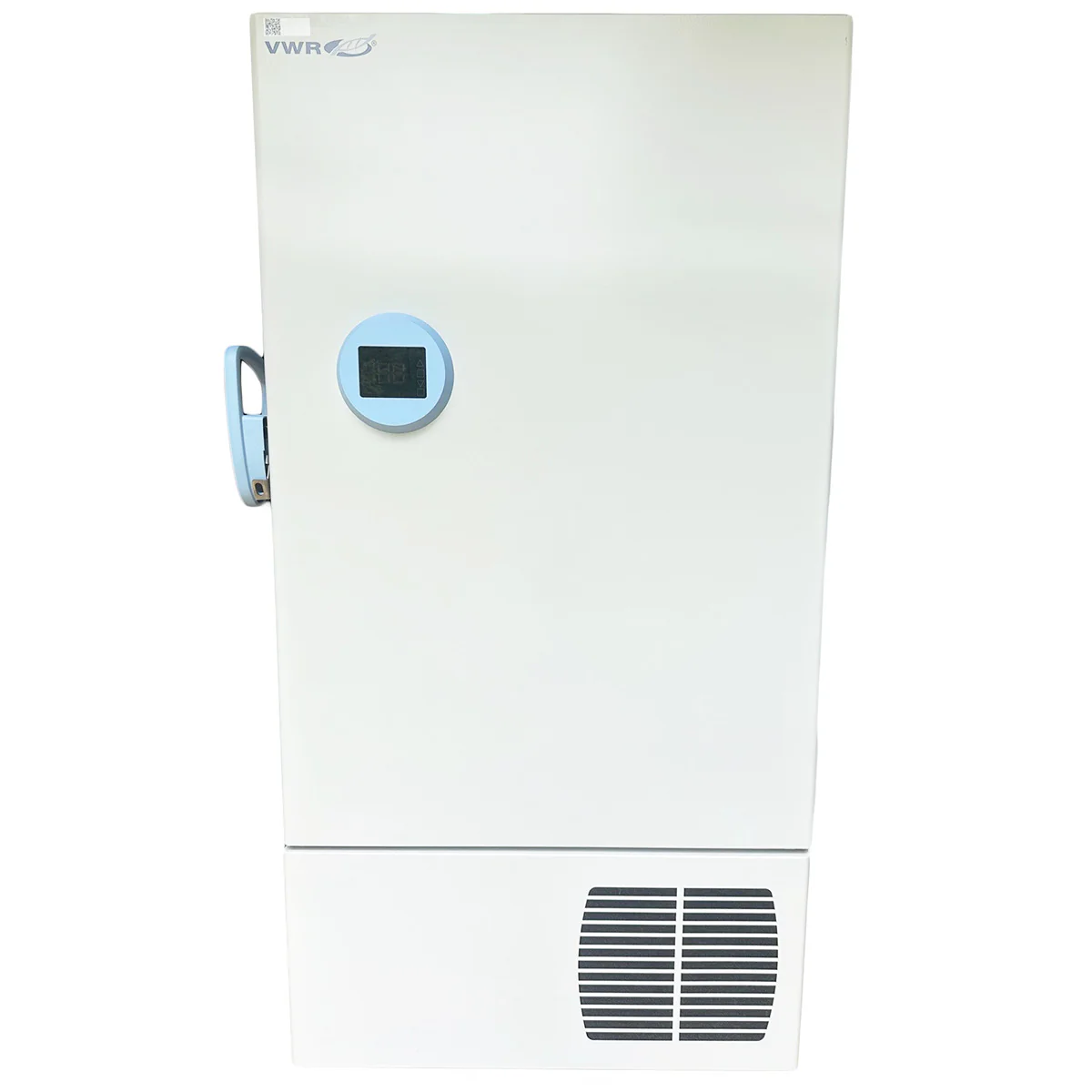 VWR ULT-80 laboratory freezer with digital temperature display and handle on the left side, used for storing biological and chemical samples at ultra-low temperatures.