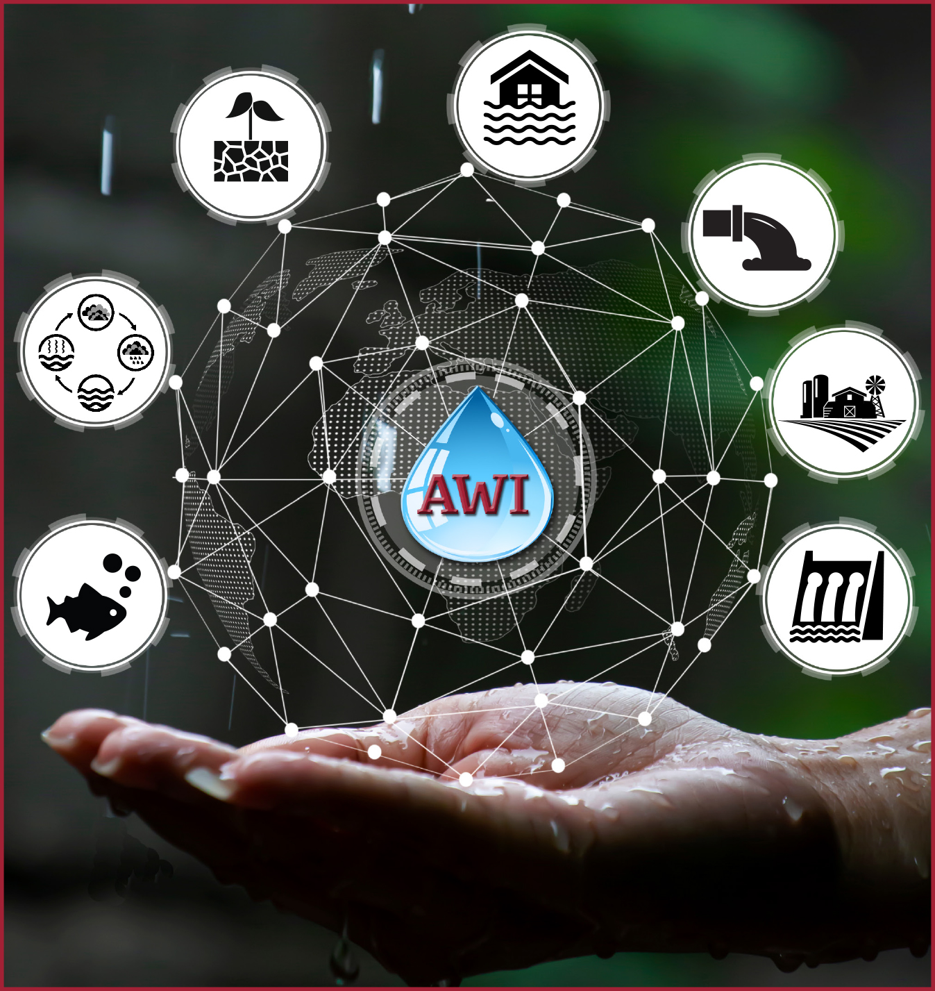 An open hand with water droplets above it.